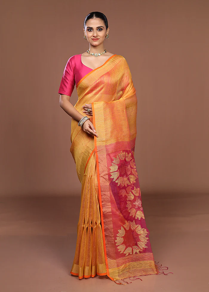 Yellow Matka Silk Saree With Blouse Piece - Image 2