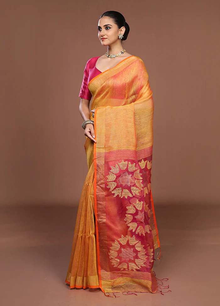 Yellow Matka Silk Saree With Blouse Piece - Image 4