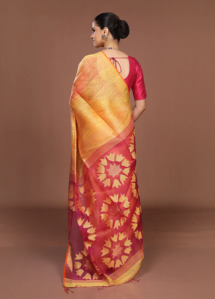 Yellow Matka Silk Saree With Blouse Piece - Image 3
