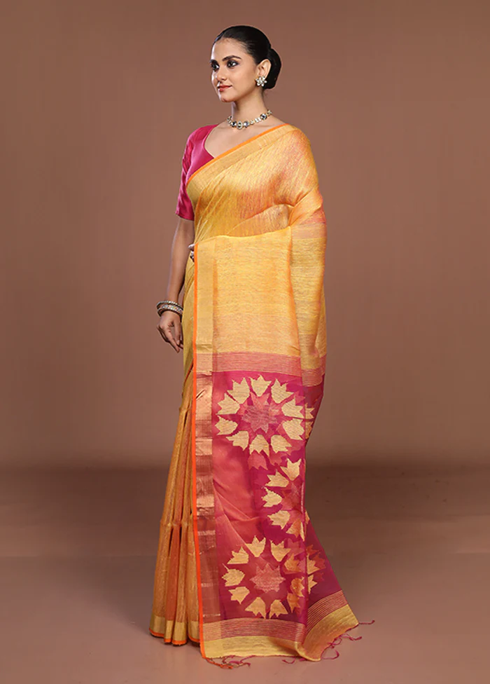 Yellow Matka Silk Saree With Blouse Piece - Image 4