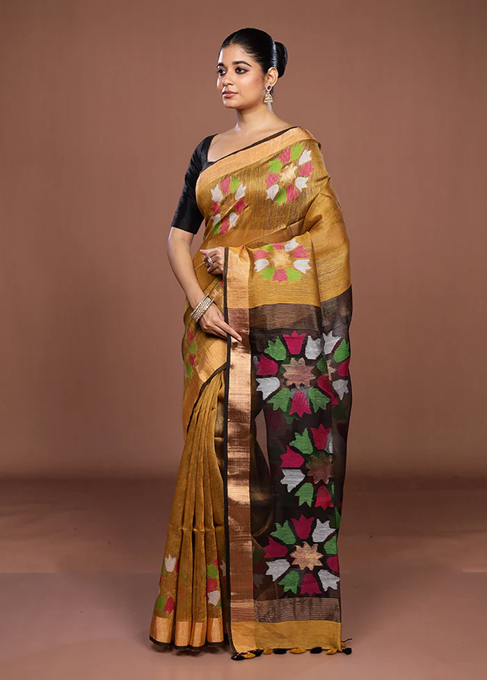 Yellow Matka Silk Saree With Blouse Piece - Image 4