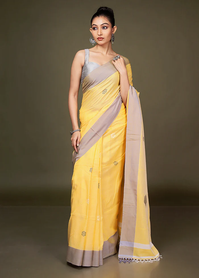 Yellow Matka Silk Saree With Blouse Piece - Image 2