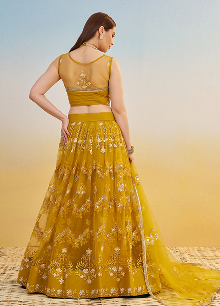 Yellow Net Dupatta Lehenga Set - Image 3