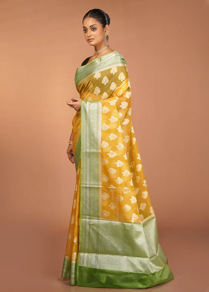 Yellow Organza Saree With Blouse Piece - Image 4