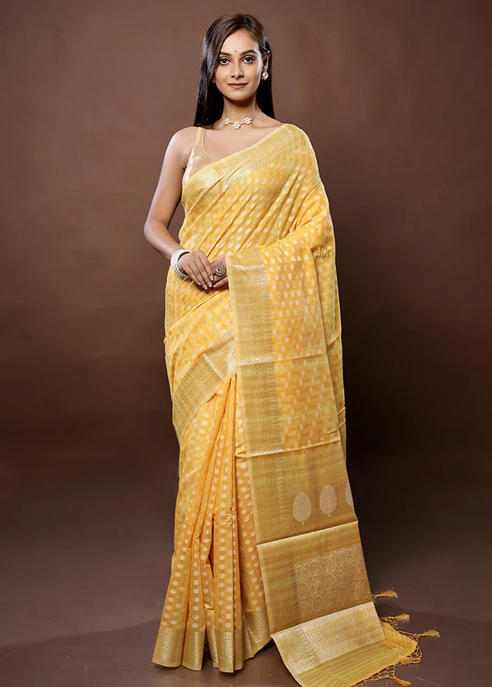 Yellow Organza Saree With Blouse Piece - Image 2