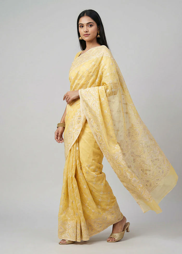 Yellow Organza Saree With Blouse Piece