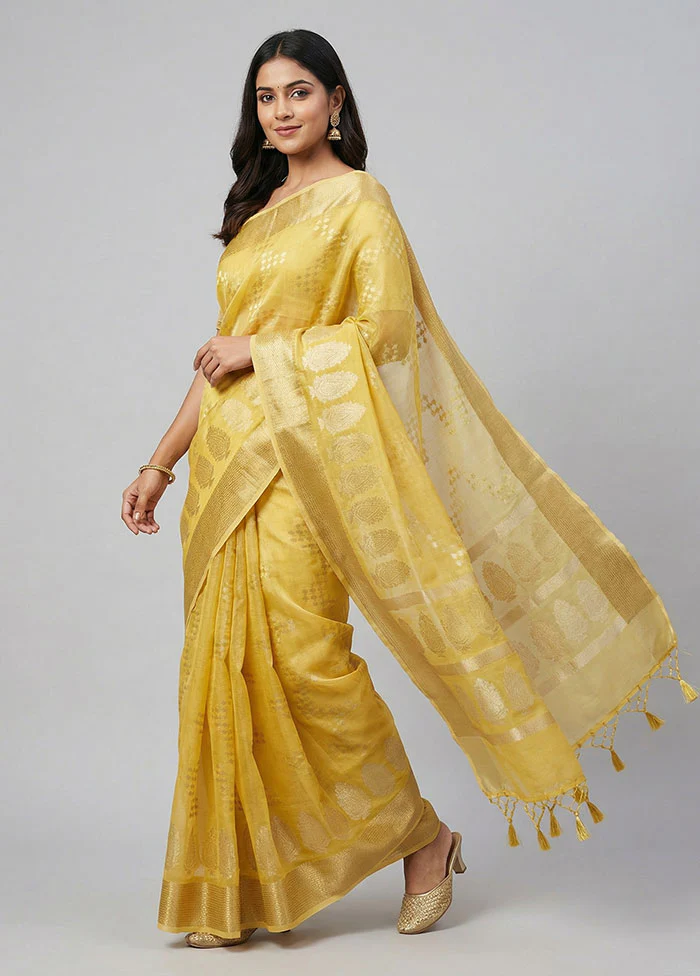 Yellow Organza Saree With Blouse Piece