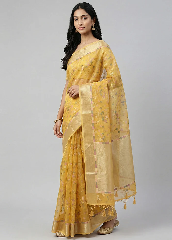 Yellow Organza Saree With Blouse Piece