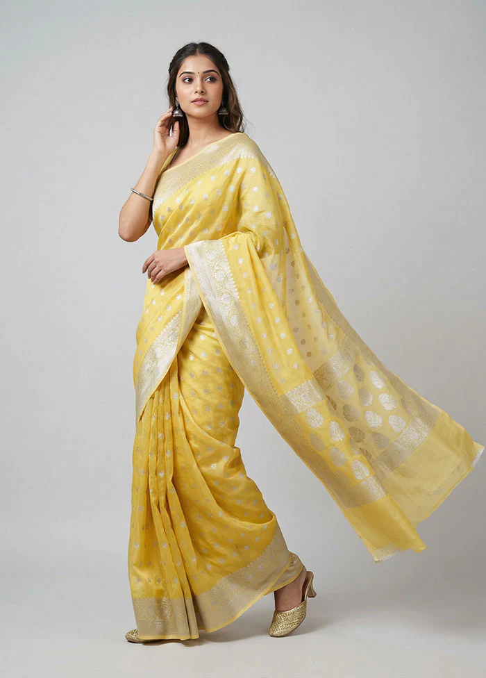 Yellow Organza Saree With Blouse Piece