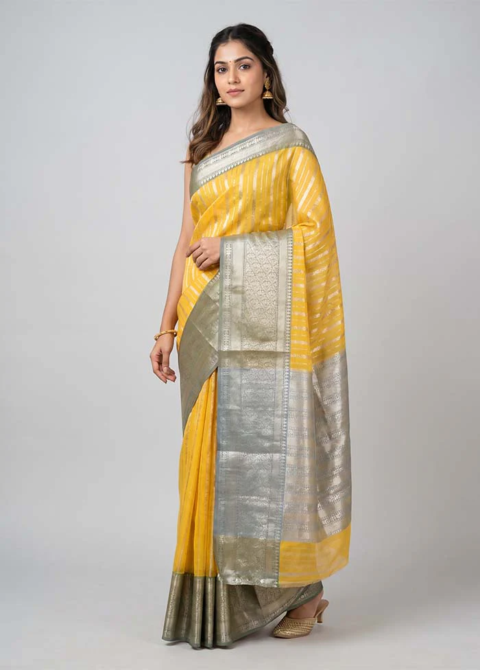 Yellow Organza Saree With Blouse Piece