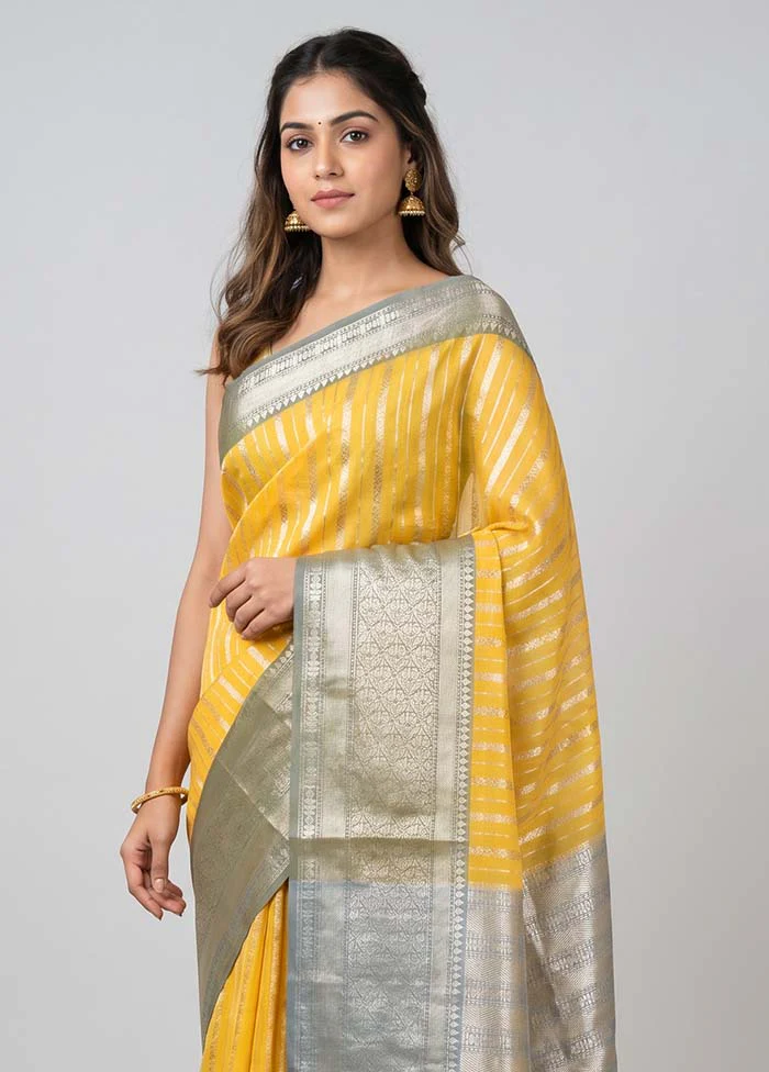 Yellow Organza Saree With Blouse Piece - Image 2