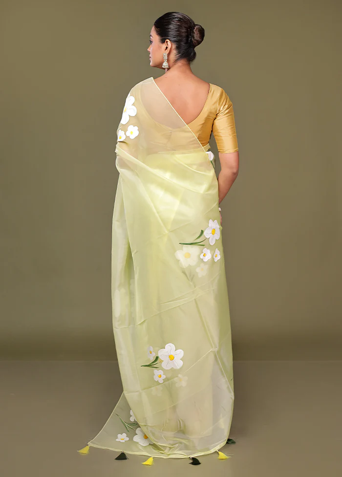 Yellow Organza Saree With Blouse Piece - Image 3