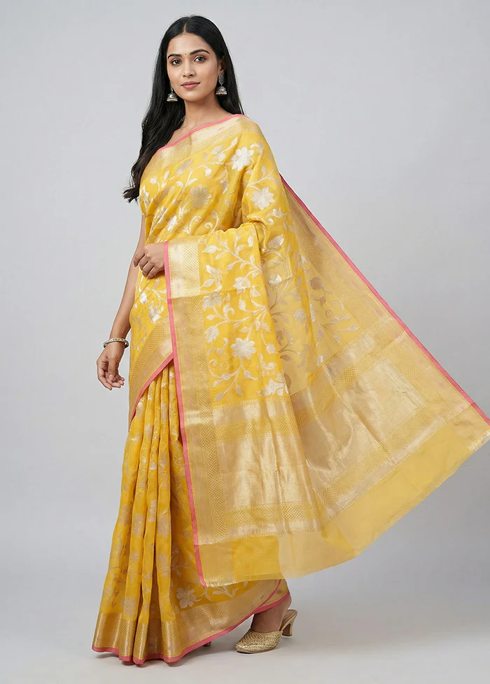 Yellow Organza Saree With Blouse Piece