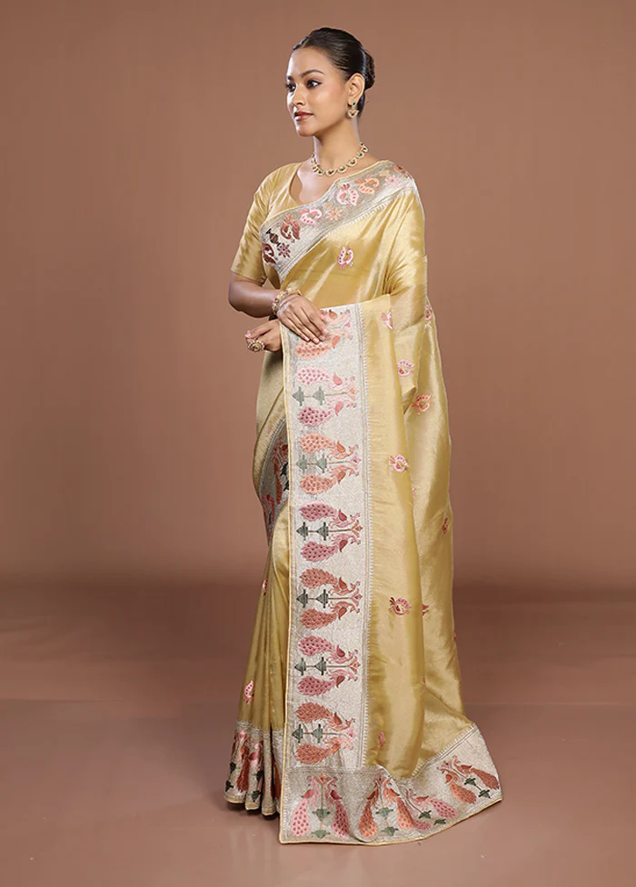 Yellow Organza Saree With Blouse Piece - Image 4