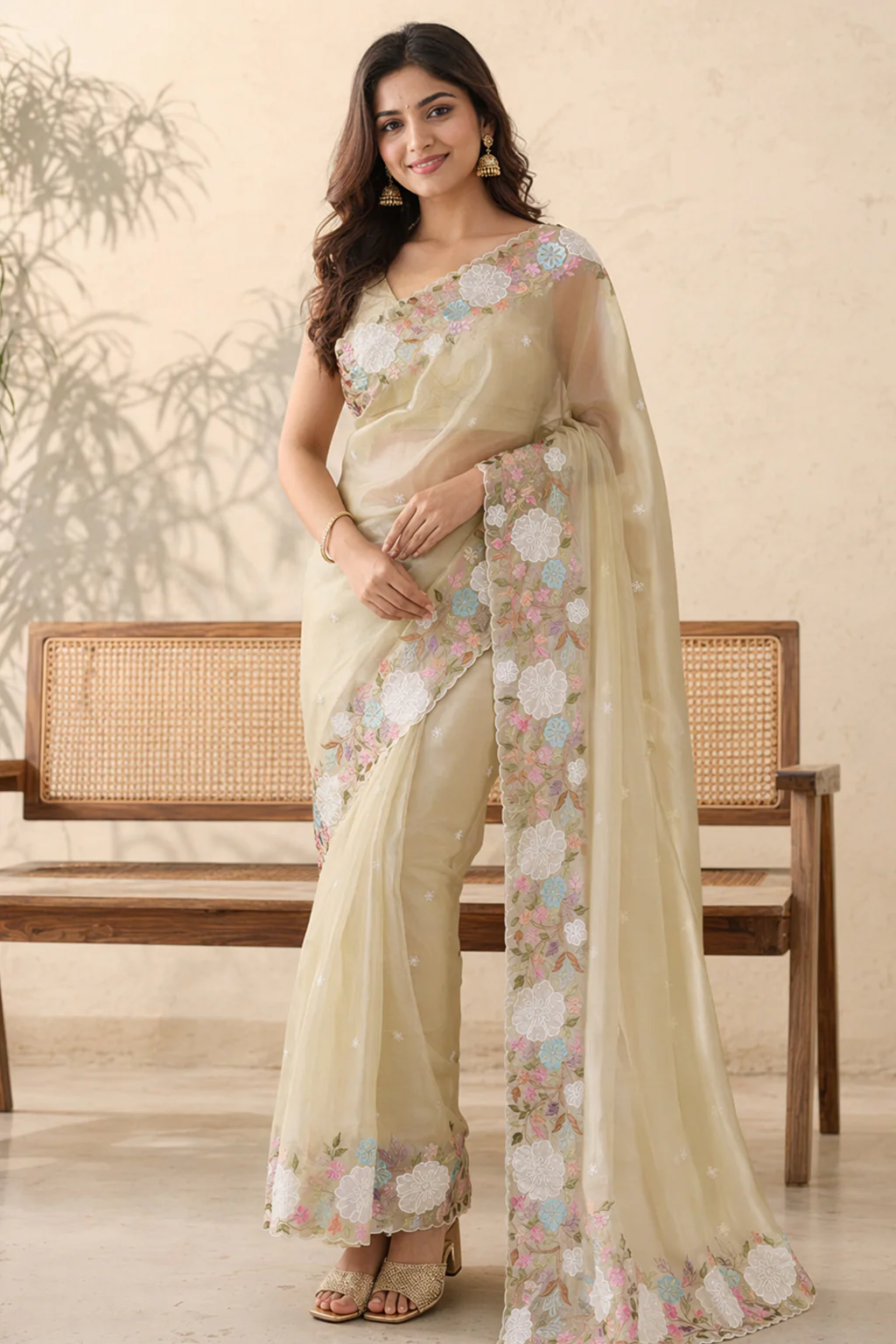 Yellow Organza Saree With Blouse Piece