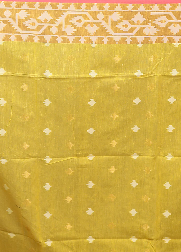 Yellow Organza Saree With Blouse Piece - Image 5