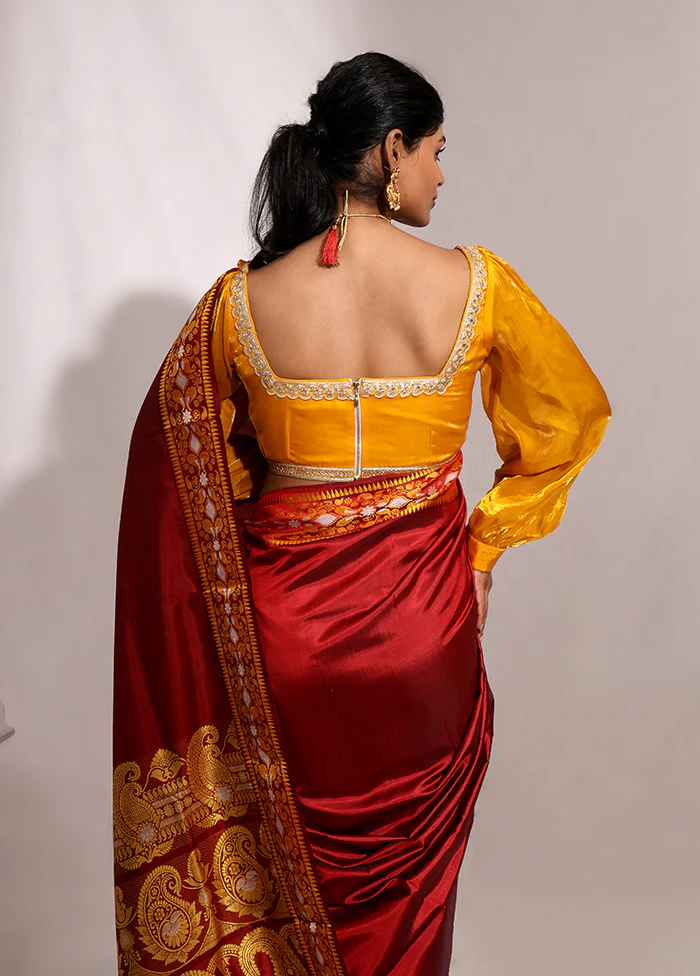 Yellow Pentagon Neck Designer Blouse - Image 2