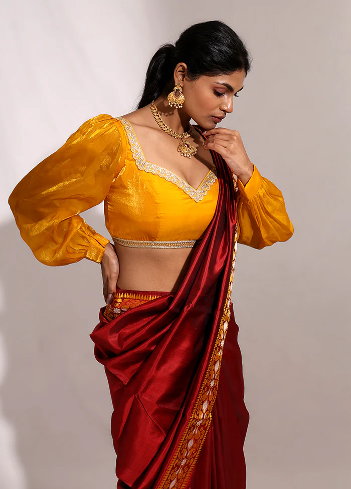 Yellow Pentagon Neck Designer Blouse - Image 3