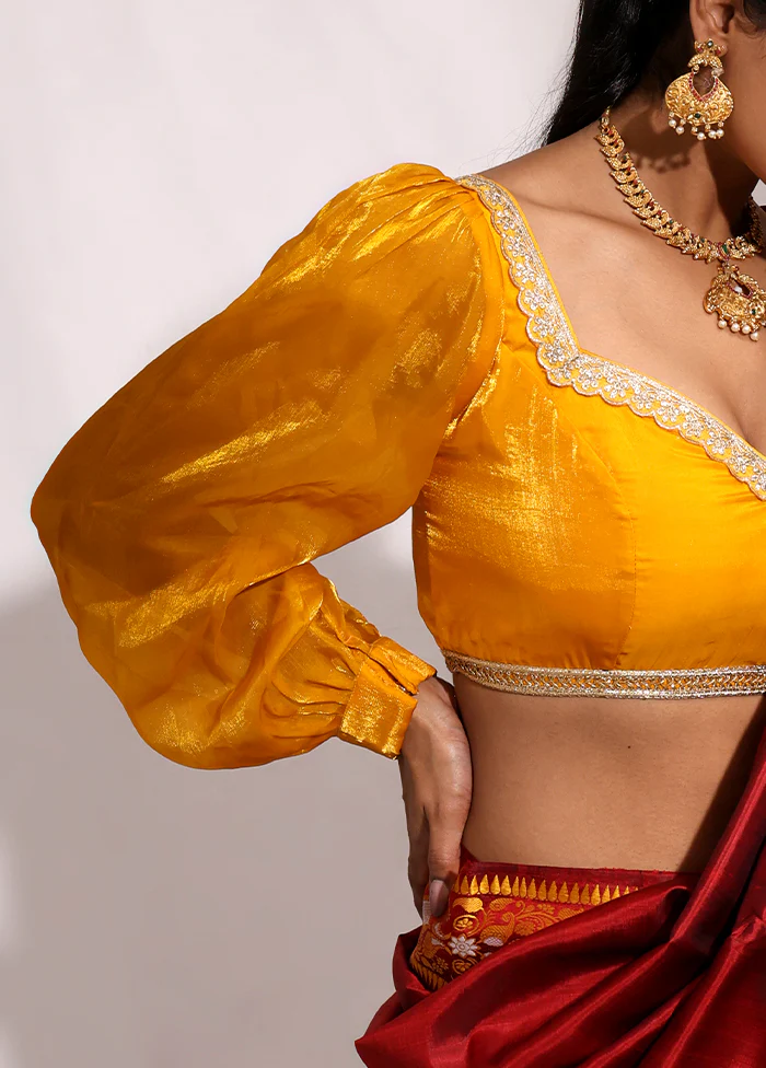 Yellow Pentagon Neck Designer Blouse - Image 4