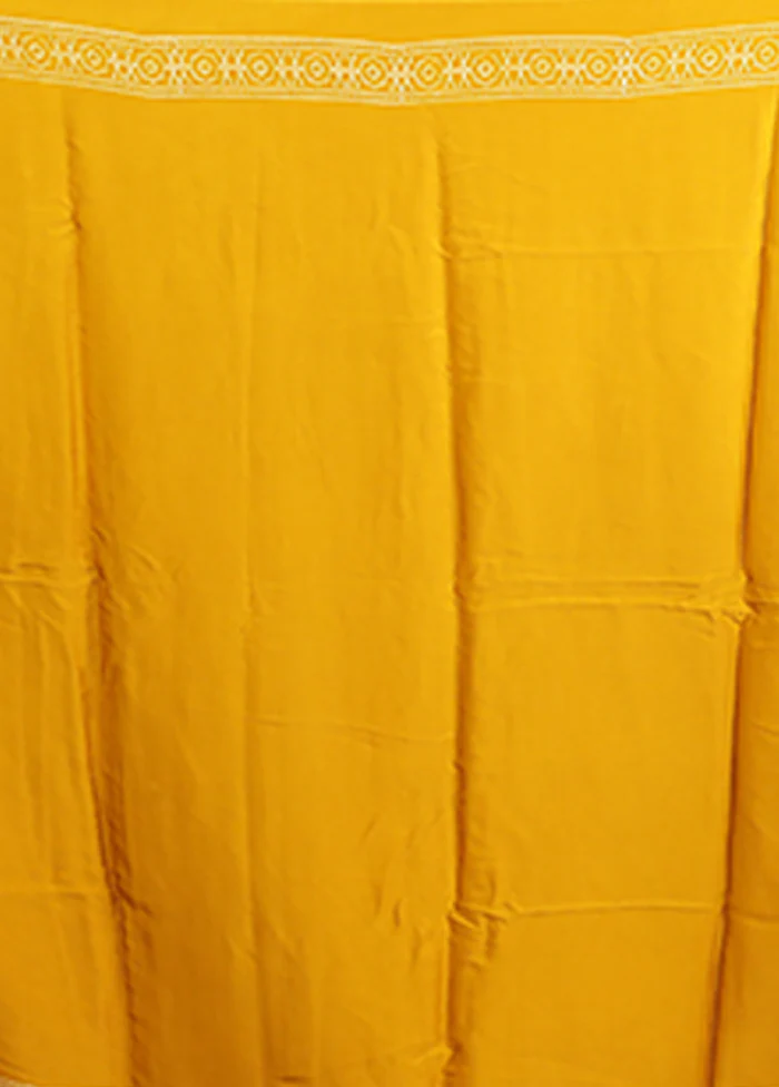 Yellow Printed Pure Silk Saree Without Blouse Piece - Image 5