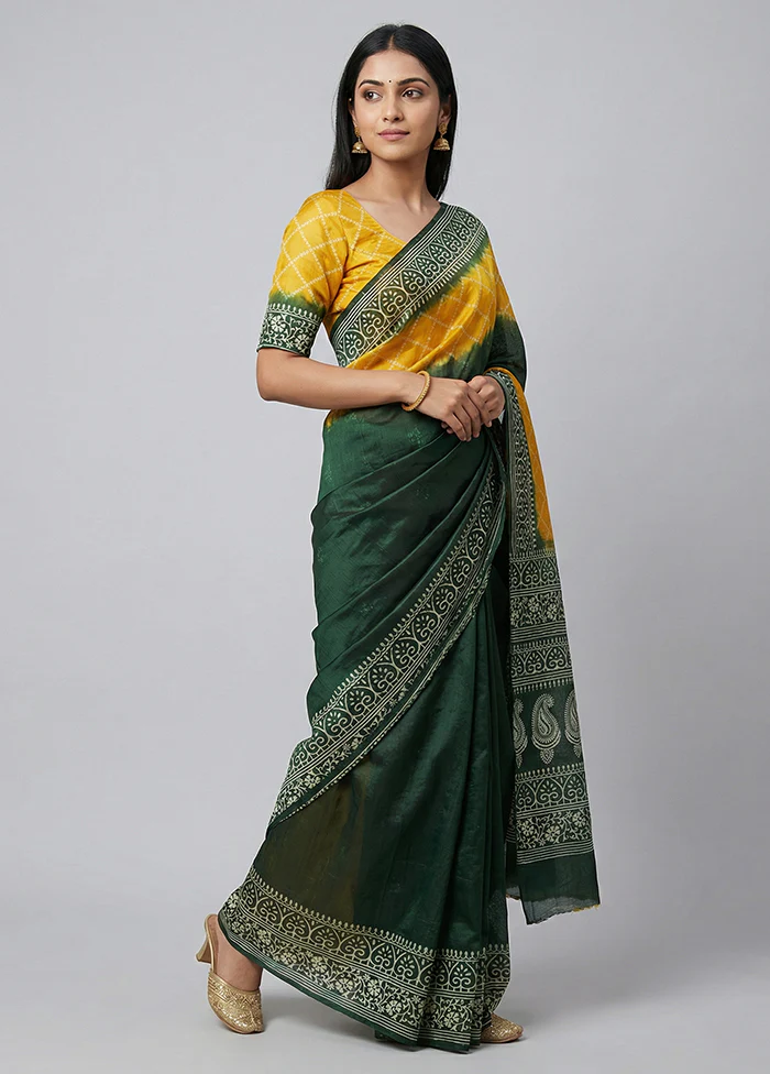 Yellow Printed Pure Silk Saree Without Blouse Piece