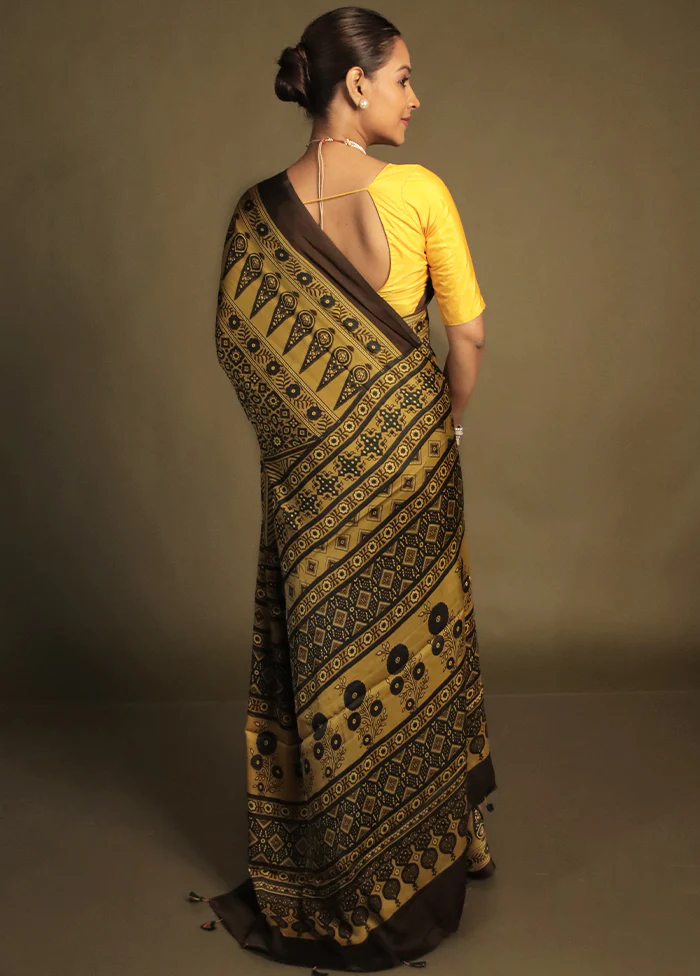 Yellow Pure Modal Silk Saree Without Blouse Piece - Image 3