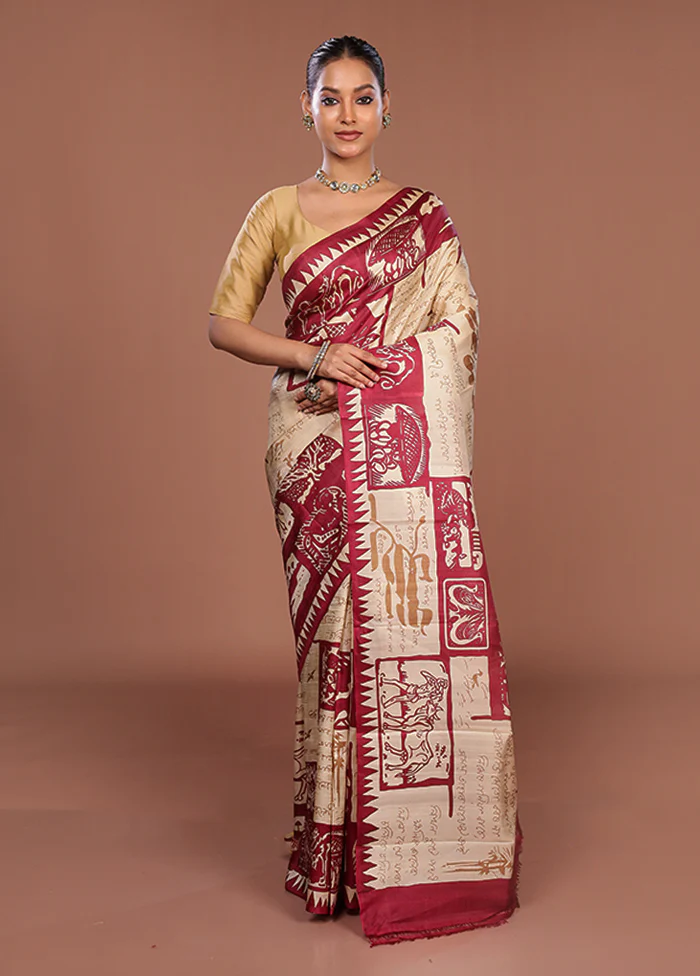 Yellow Printed Pure Silk Saree Without Blouse Piece - Image 2