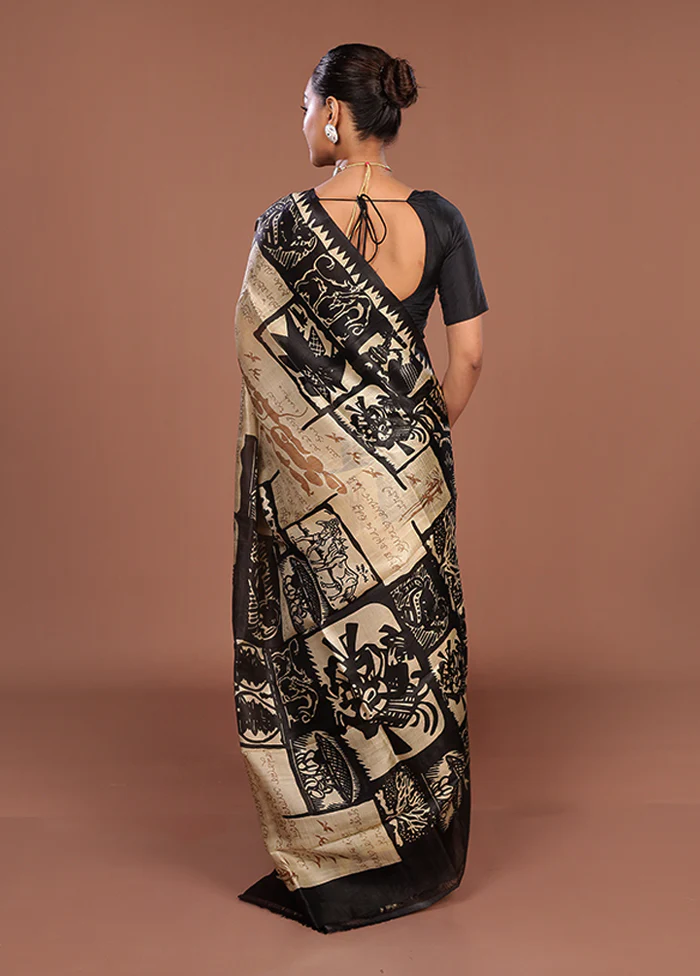 Yellow Printed Pure Silk Saree Without Blouse Piece - Image 3