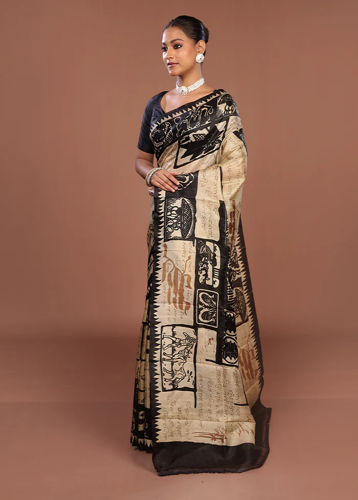 Yellow Printed Pure Silk Saree Without Blouse Piece - Image 4