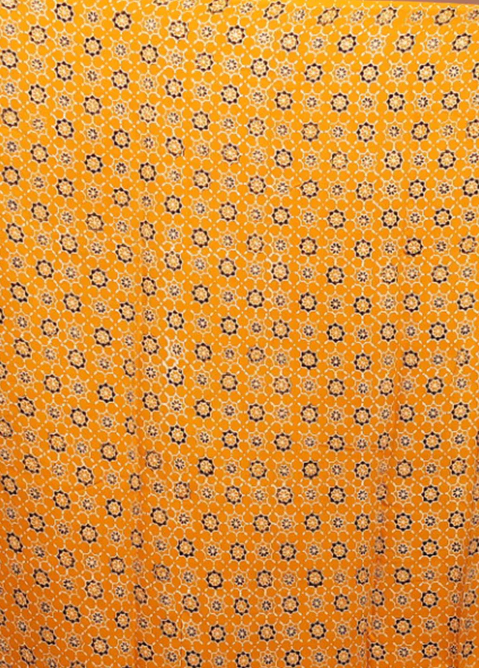 Yellow Printed Pure Silk Saree Without Blouse Piece - Image 5