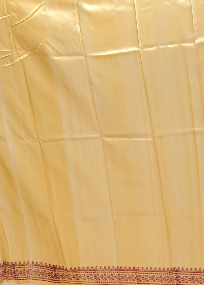 Yellow Printed Silk Saree Without Blouse Piece - Image 5