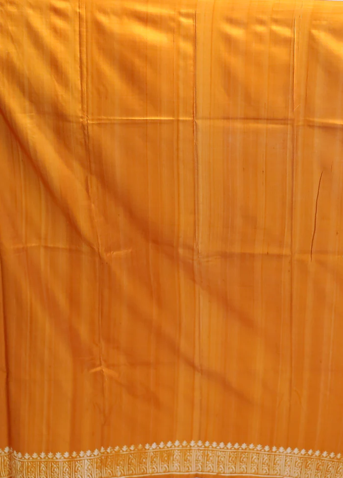 Yellow Printed Silk Saree Without Blouse Piece - Image 5