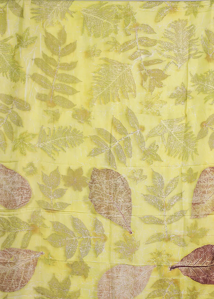 Yellow Printed Pure Silk Saree Without Blouse Piece - Image 4