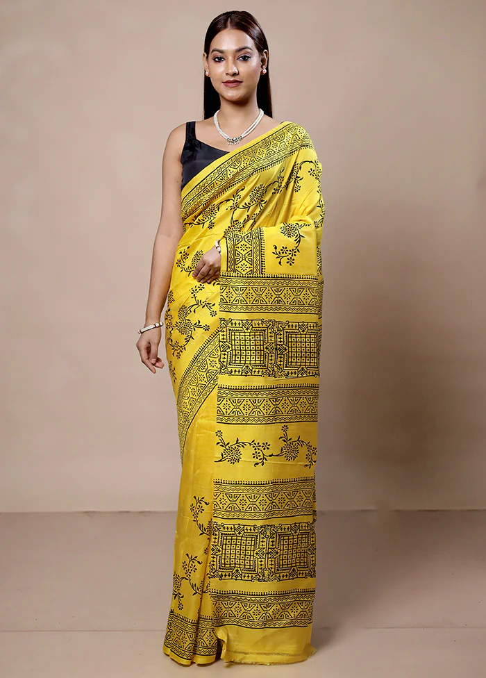Yellow Pure Bishnupuri Silk Saree Without Blouse Piece - Image 2