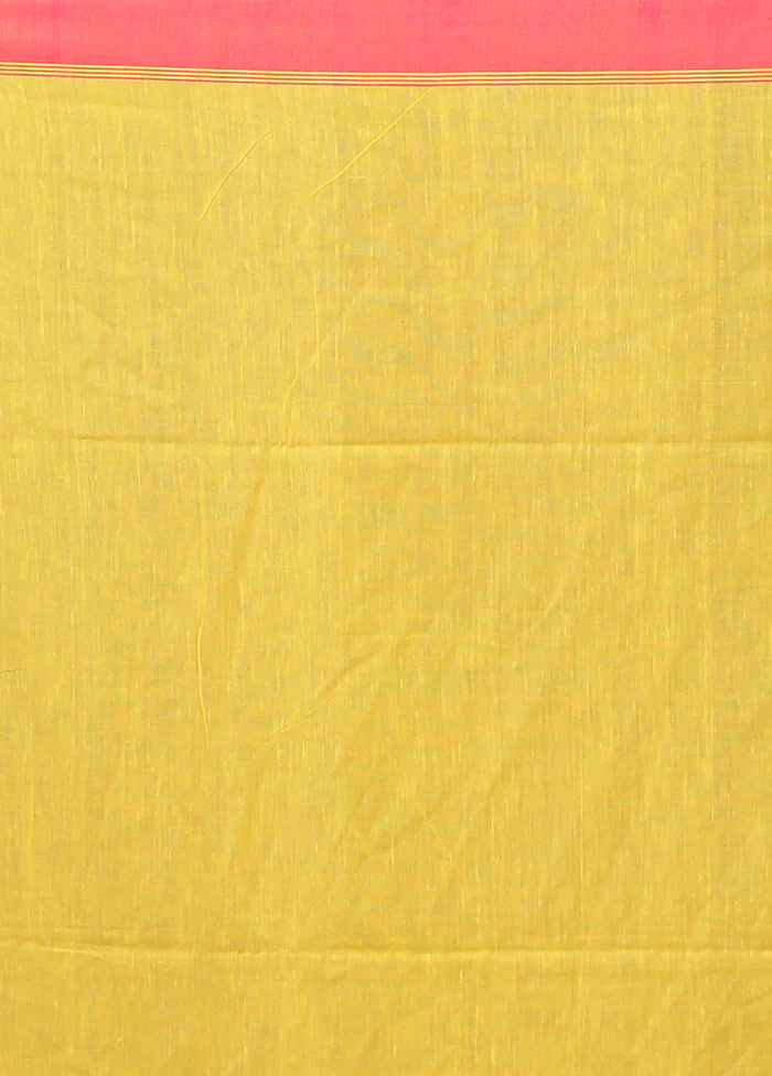 Yellow Pure Cotton Saree With Blouse Piece - Image 5
