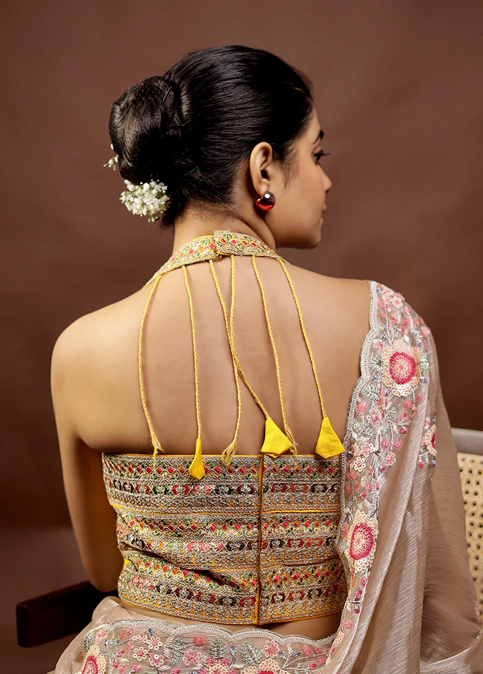 Yellow Pure Silk Designer Blouse - Image 2