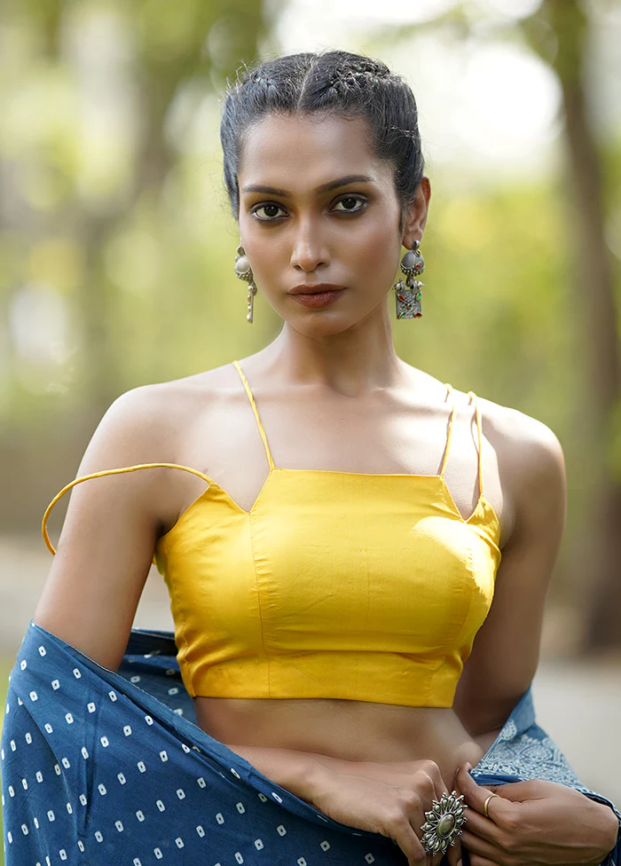 Yellow Pure Silk Designer Blouse - Image 3