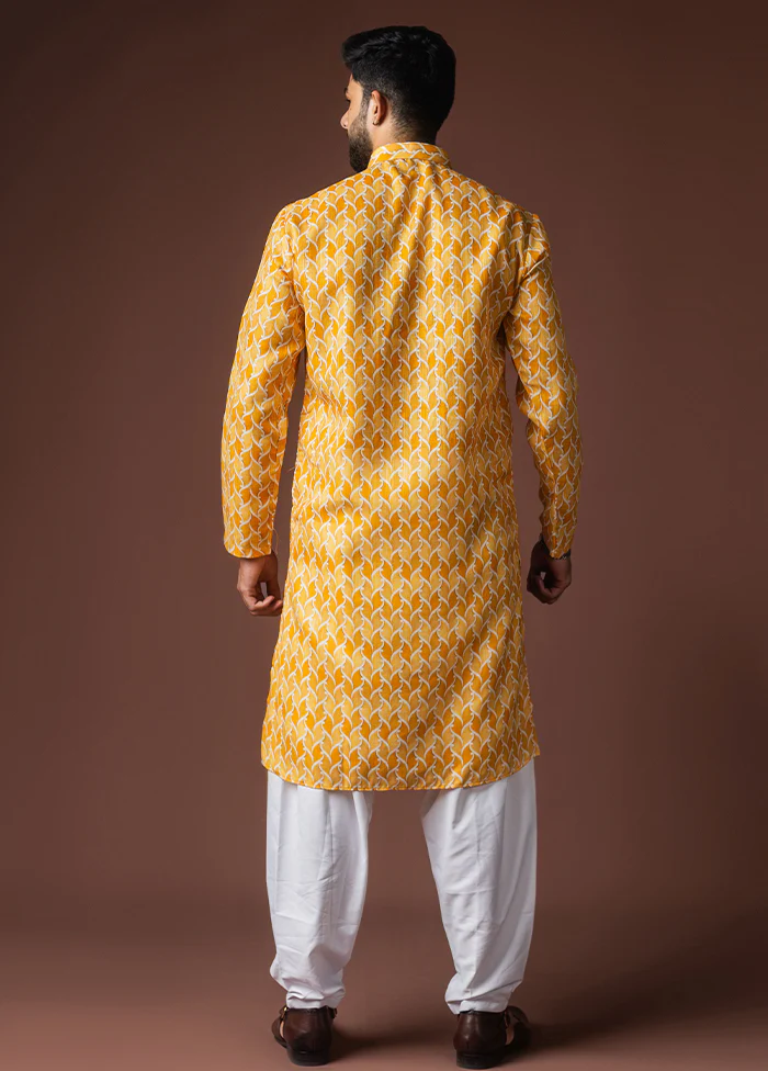 Yellow Silk Kurta & Pajama Set - Image 3