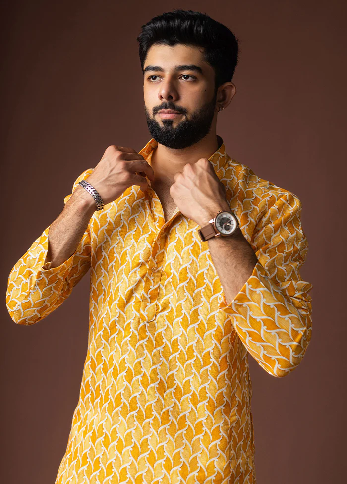 Yellow Silk Kurta & Pajama Set - Image 2