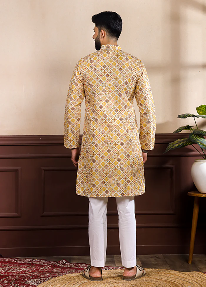 Yellow Silk Kurta & Pajama Set - Image 3
