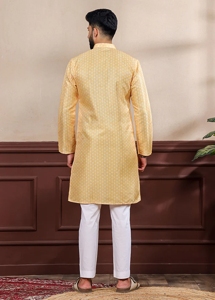 Yellow Silk Kurta & Pajama Set - Image 3