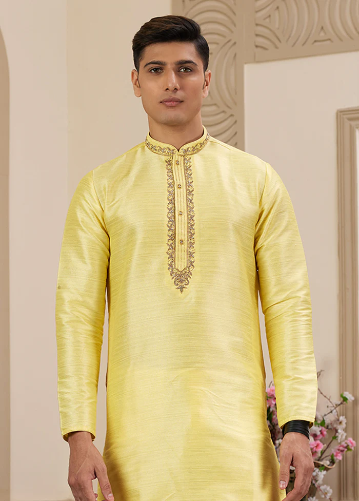 Yellow Silk Kurta & Pajama Set - Image 2