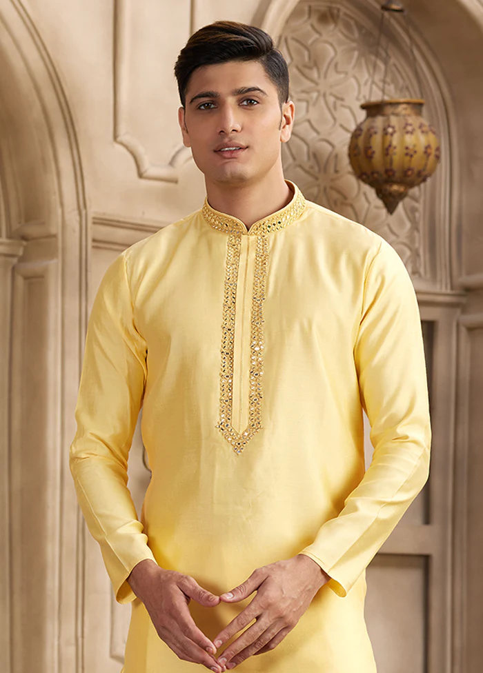 Yellow Silk Kurta & Pajama Set - Image 2