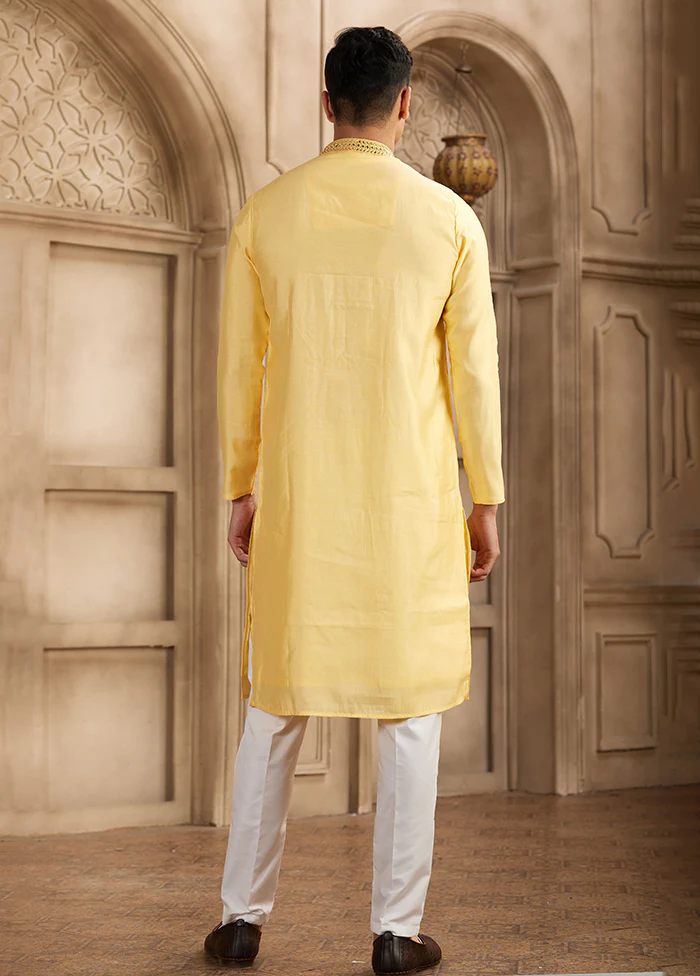 Yellow Silk Kurta & Pajama Set - Image 3