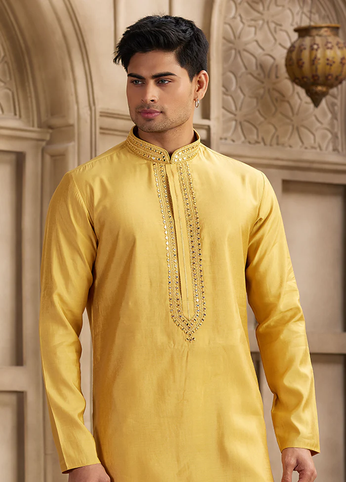 Yellow Silk Kurta & Pajama Set - Image 2