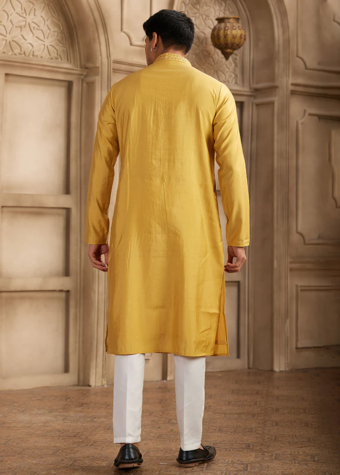 Yellow Silk Kurta & Pajama Set - Image 3