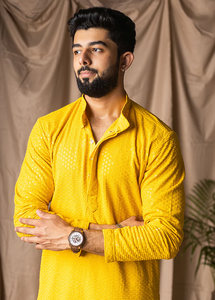 Yellow Silk Kurta & Pajama Set - Image 2