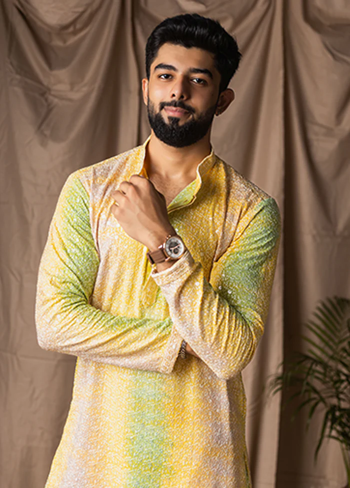 Yellow Silk Kurta & Pajama Set - Image 2