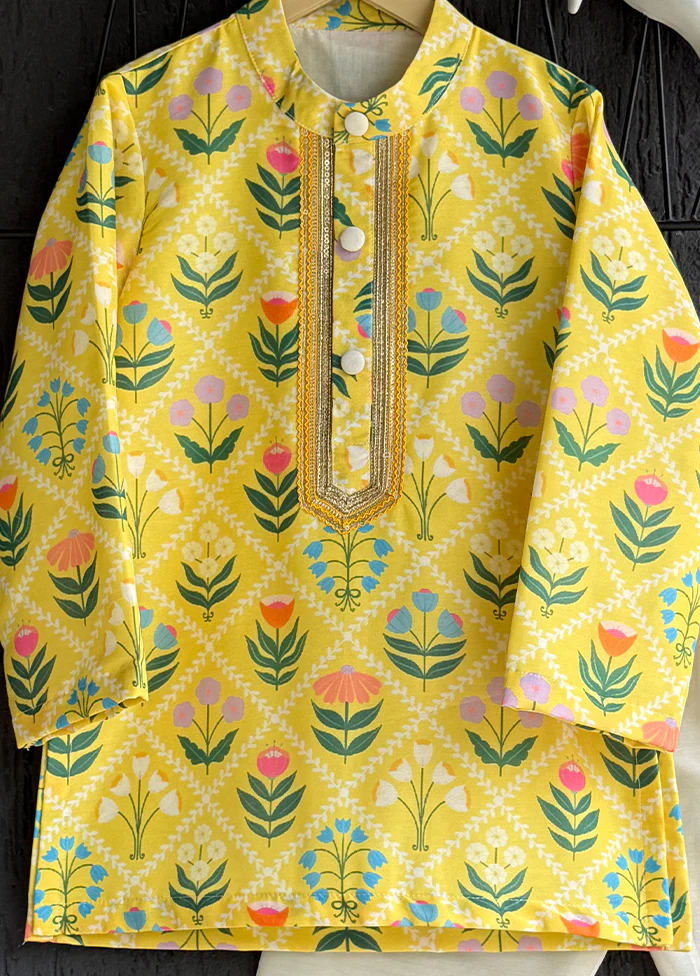 Yellow Silk Kurta & Pajama Set - Image 2