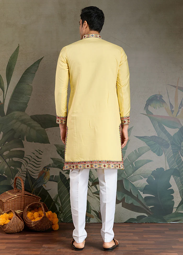 Yellow Silk Kurta - Image 3